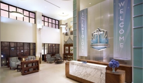 The main reception area off Sunset Boulevard welcomes parishioners and guests for the Church’s events and services.