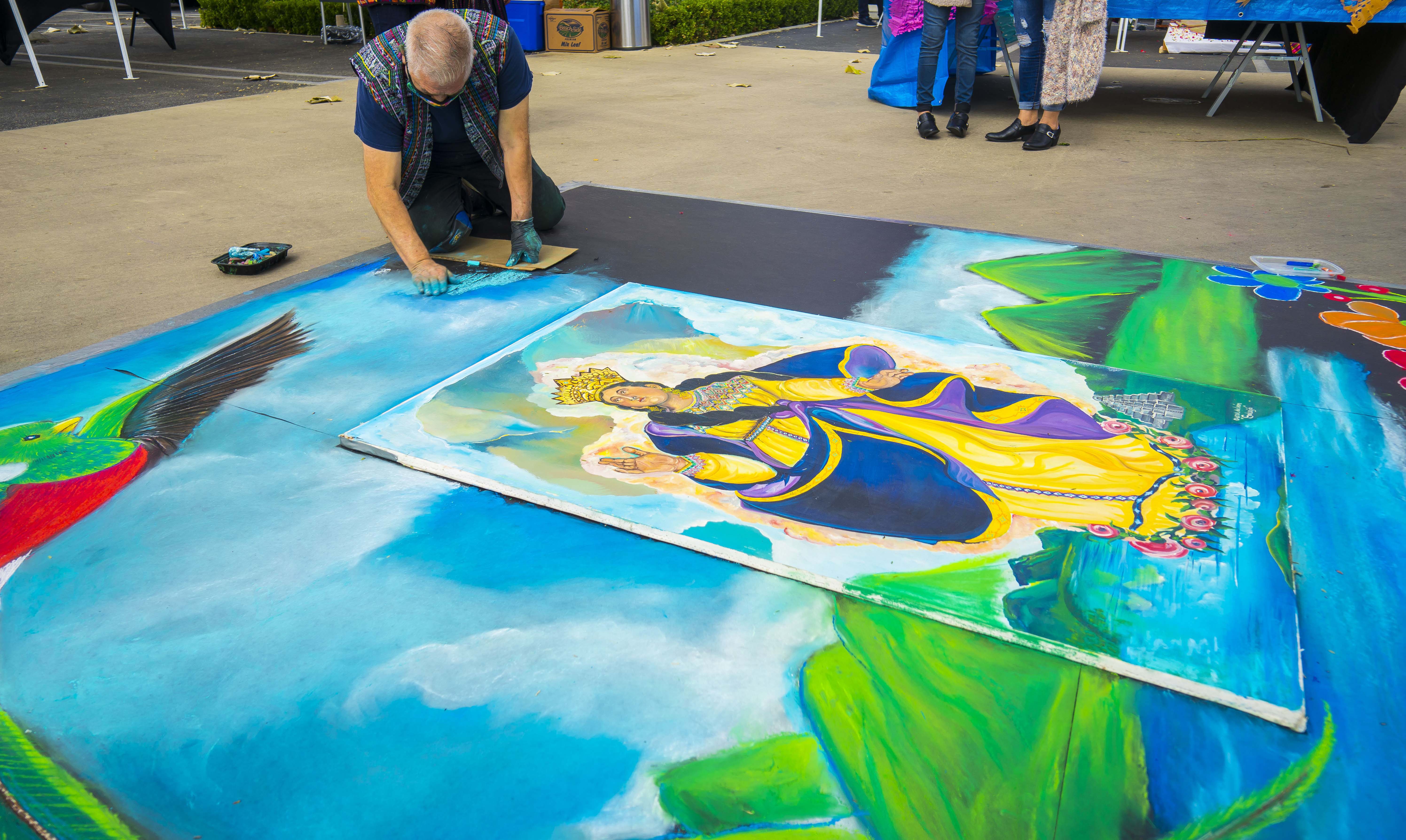 Chalk Mural for Day of the Dead in Parking Lot