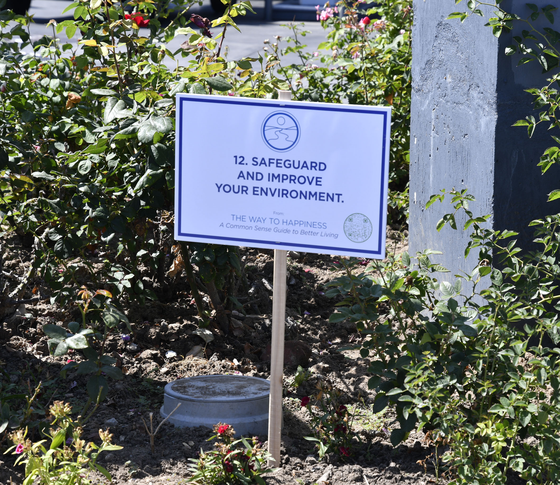 Volunteers post safeguard and improve your environment sign